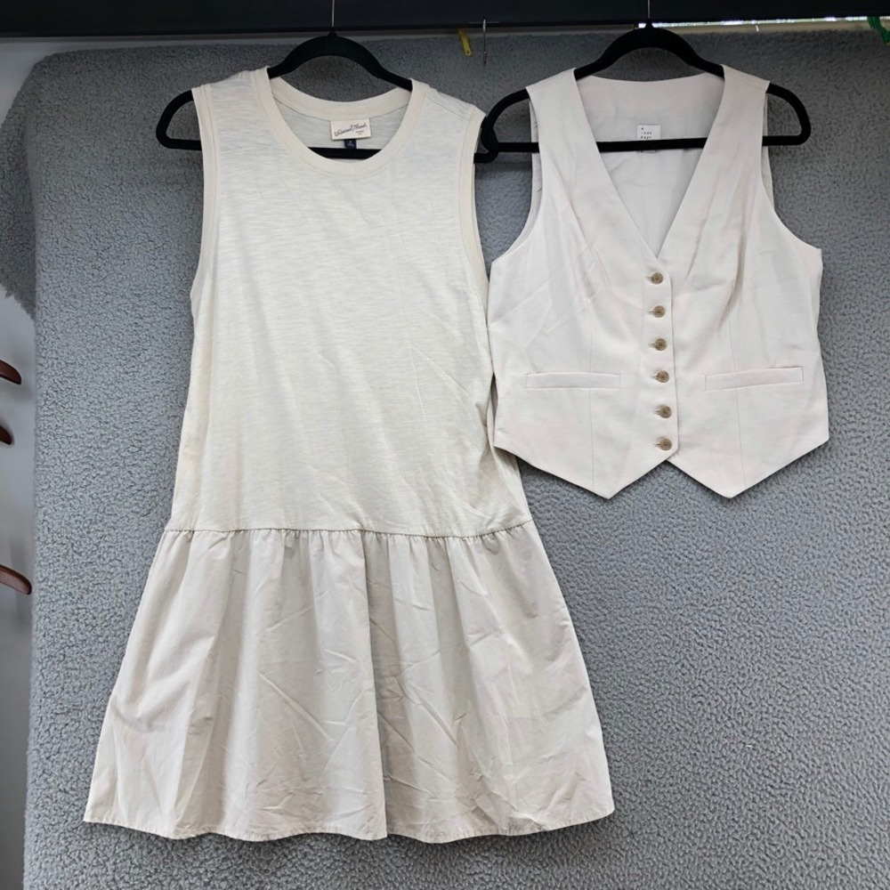 Universal Thread A New Day Dress Vest Set Womens M Cream Drop Waist Button Up